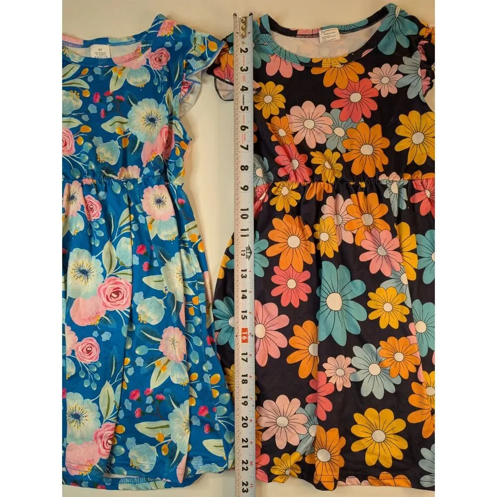 Girls size 5 floral dress bundle 2 pack flutter sleeve dresses